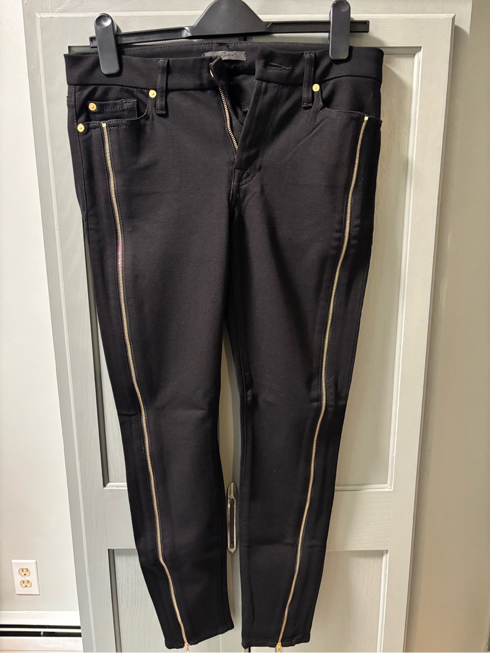 7 For All Mankind Black Skinny Jeans with Gold Trim Zippers